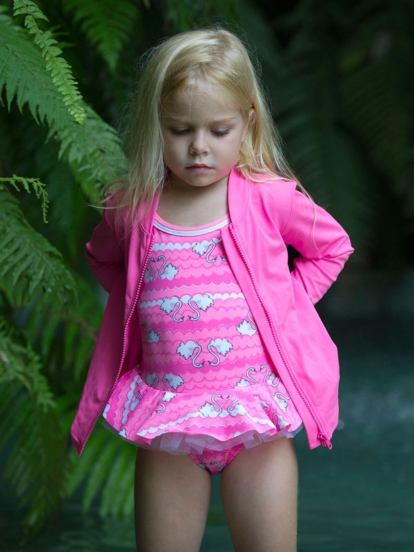 Escargot Zip Up Pink Long Sleeve Toddler Girls Sun Top