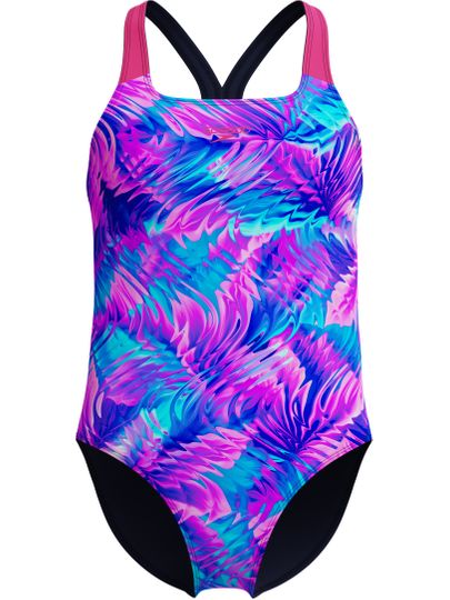 Speedo Allover Print Powerback One Piece - Pink/Peacoat