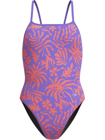 Speedo Printed Web Back On Piece - Coral Cluster/Indigo Glow