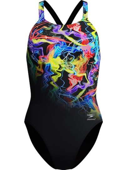 Speedo Placement Print Powerback One Piece - Static Volta/Anthracite