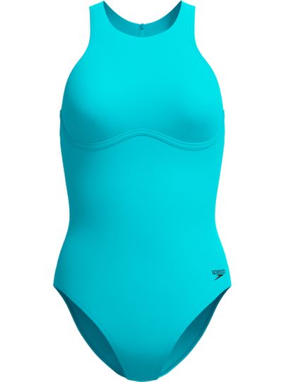 Speedo Solid Racerback Zip One Piece - Mayan Blue
