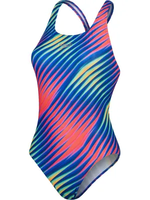 Speedo Costume Powerback Digital Placement Per Ragazze – Nero/colori, Tessuto Endurance+ Riciclato, Resistente Al Cloro