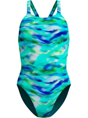 Speedo Allover Print Leaderback One Piece - Sunset Grove/Green
