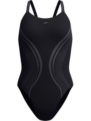 Speedo Printed Active Back One Piece - Black