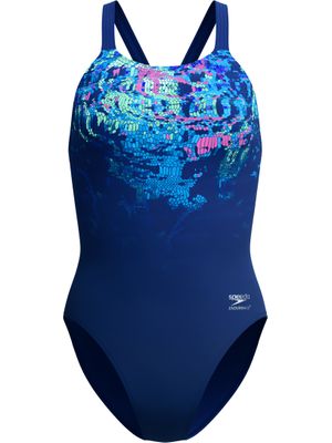 Speedo Placement Print Leaderback One Piece - Pixel Pool/Navy