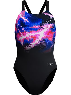 Speedo Placement Print Leaderback One Piece - Electro Static/Black