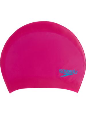 Speedo Junior Long Hair Swim Cap - Begonia Pink/Lapis Blue