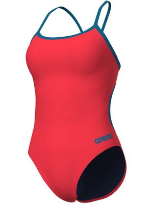 Arena Solid Lace Back One Piece -  Coral/Blue