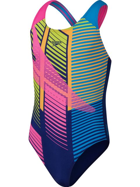 Speedo Splashback One Piece - Blue/Pink/Mandarin