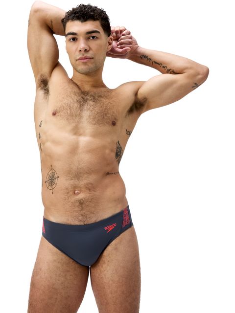 Speedo Hyperboom Splice Briefs - Grey Lead/Neon Coral
