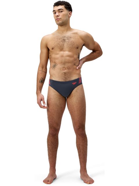 Speedo Hyperboom Splice Briefs - Grey Lead/Neon Coral