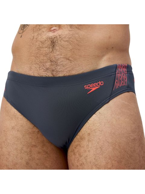 Speedo Hyperboom Splice Briefs - Grey Lead/Neon Coral