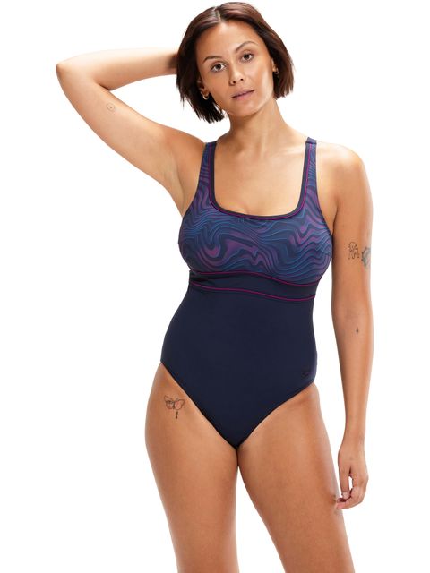 Speedo Shaping Contour Eclipse One Piece - True Navy/Deep Plum