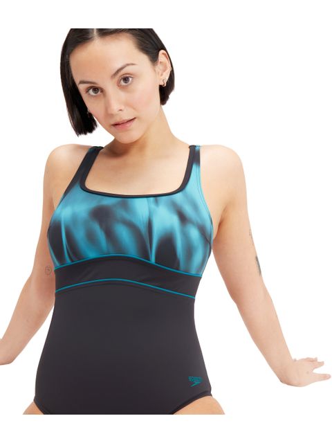 Speedo Contour Eclipse Shaping One Piece - Black/Ocean Depths