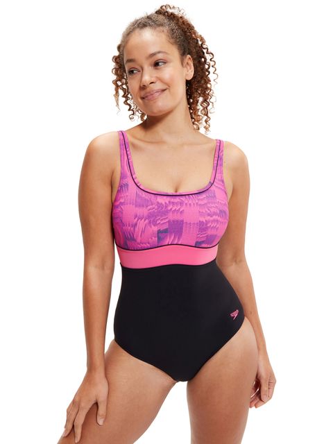 Speedo Shaping Contour Eclipse One Piece - Black/Pink/Coral