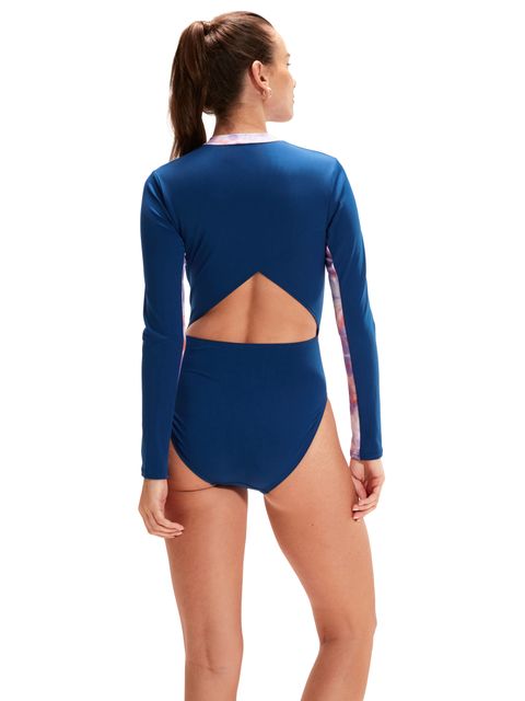 Speedo Long Sleeve Panel One Piece - Ammonite/Soft Coral/Miami Lilac
