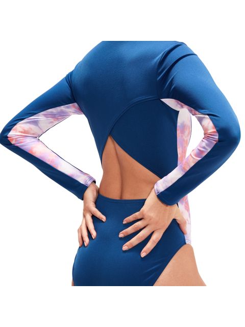 Speedo Long Sleeve Panel One Piece - Ammonite/Soft Coral/Miami Lilac
