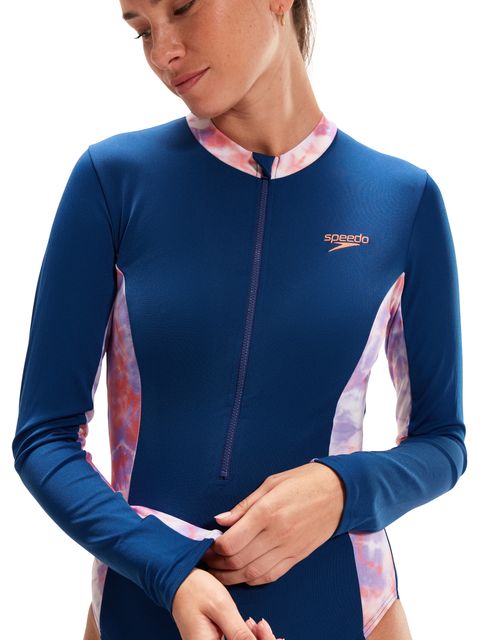 Speedo Long Sleeve Panel One Piece - Ammonite/Soft Coral/Miami Lilac