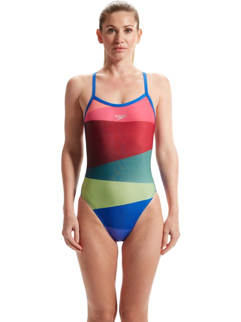 Speedo Turnback One Piece - Watermelon/Green/Cobalt