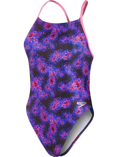 Speedo Lattice Back One Piece - Black/Cobalt/Candy