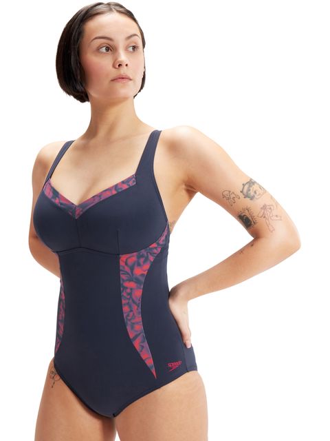 Speedo Visually Shape Body One Piece - Navy/Berry