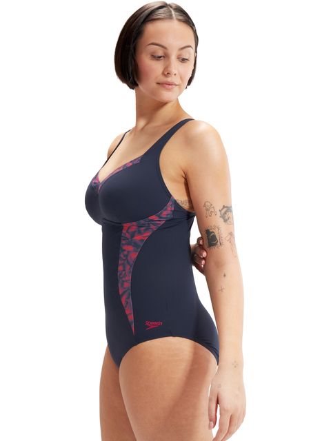 Speedo Visually Shape Body One Piece - Navy/Berry