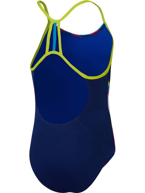 Speedo Lane Line Back One Piece - Blue/Pink/Lime