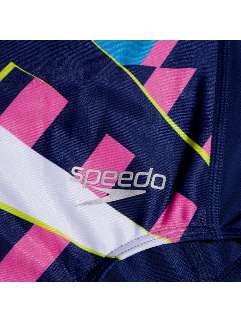 Speedo Lane Line Back One Piece - Blue/Pink/Lime