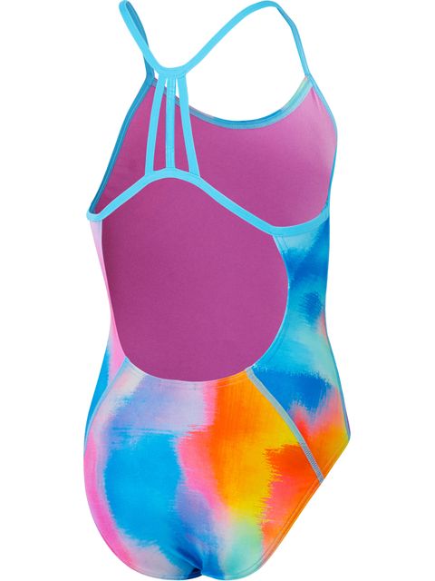 Speedo Lane Line Back One Piece - Pink/Lemon/Blue