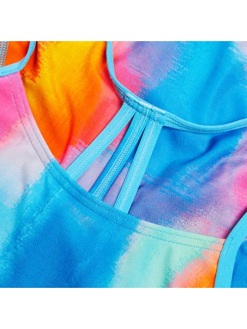 Speedo Lane Line Back One Piece - Pink/Lemon/Blue