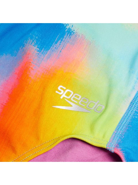 Speedo Lane Line Back One Piece - Pink/Lemon/Blue