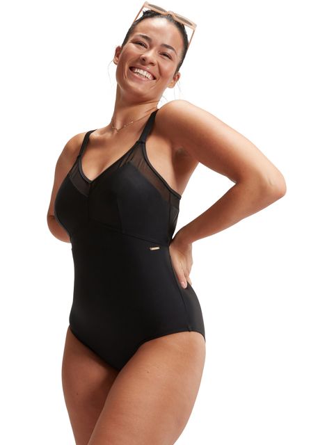 Speedo Shaping Mesh Detail One Piece - Black