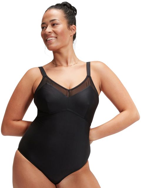 Speedo Shaping Mesh Detail One Piece - Black