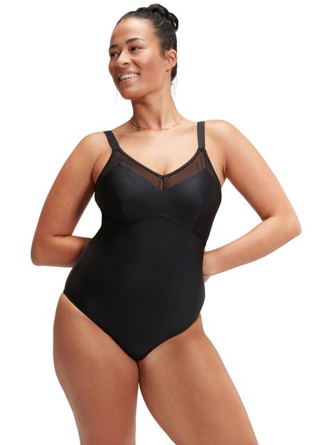 Speedo Shaping Mesh Detail One Piece - Black