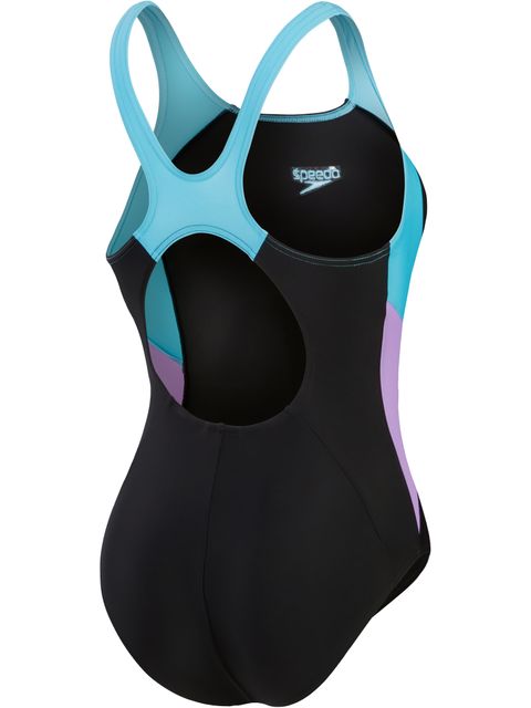 Speedo Colourblock Splice One Piece - Black/Purple/Blue