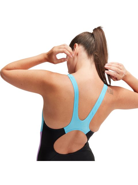 Speedo Colourblock Splice One Piece - Black/Purple/Blue