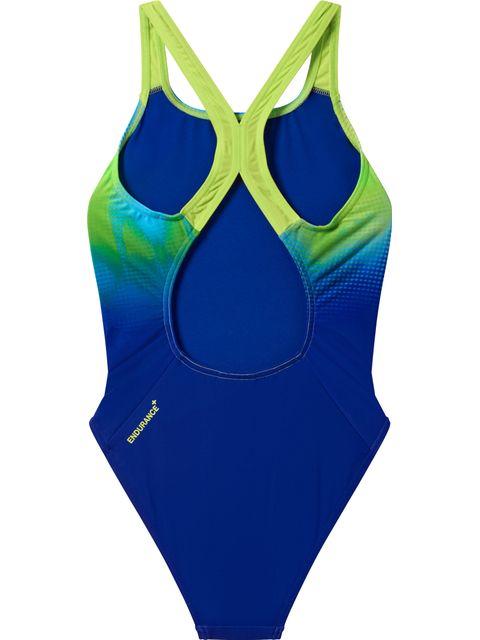 Speedo Engineered Printed Powerback One Piece - Night Watch/Citrus Green