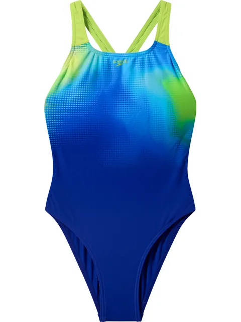 Speedo Engineered Printed Powerback One Piece - Night Watch/Citrus Green