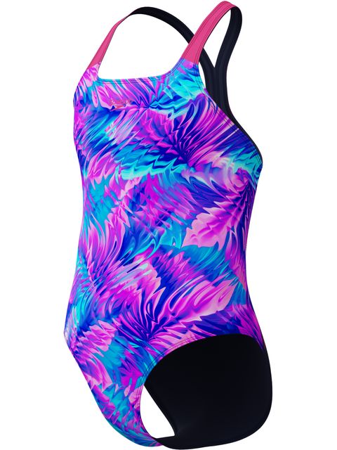 Speedo Allover Print Powerback One Piece - Pink/Peacoat
