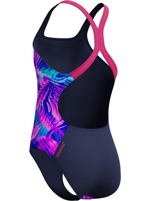 Speedo Allover Print Powerback One Piece - Pink/Peacoat