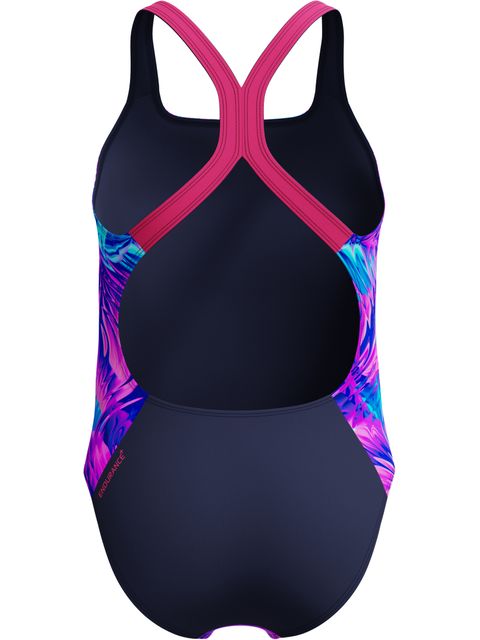 Speedo Allover Print Powerback One Piece - Pink/Peacoat