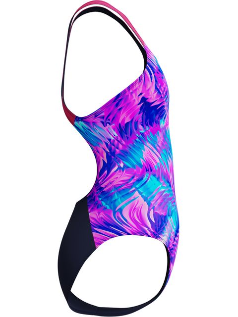 Speedo Allover Print Powerback One Piece - Pink/Peacoat
