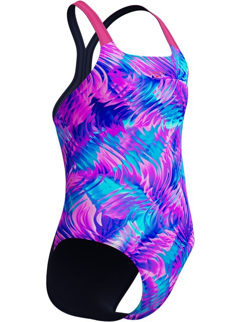 Speedo Allover Print Powerback One Piece - Pink/Peacoat