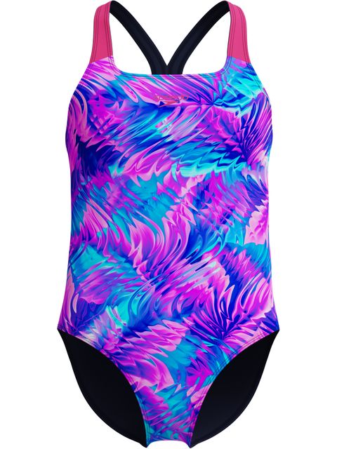 Speedo Allover Print Powerback One Piece - Pink/Peacoat