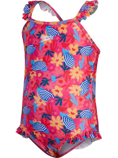 Speedo Toddler Frill Thinstrap One Piece - Pink/Yellow/Coral