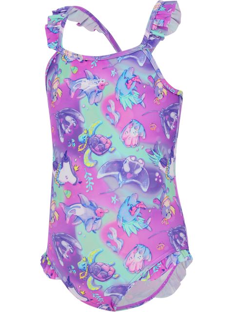 Speedo Toddlers Digital Frill Thinstrap One Piece - Neon Violet