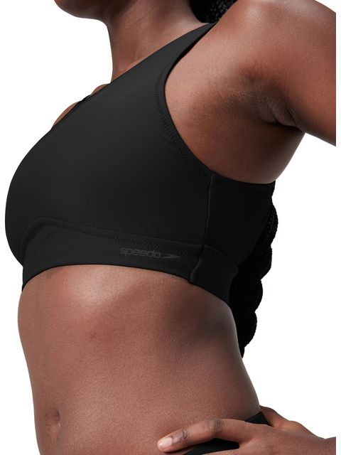 Speedo Solid Highneck Bikini Top with Mesh - Anthracite