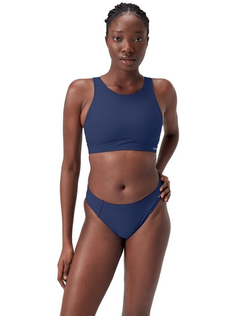 Speedo Solid Highneck Bikini Top with Mesh - Cerulean Blue
