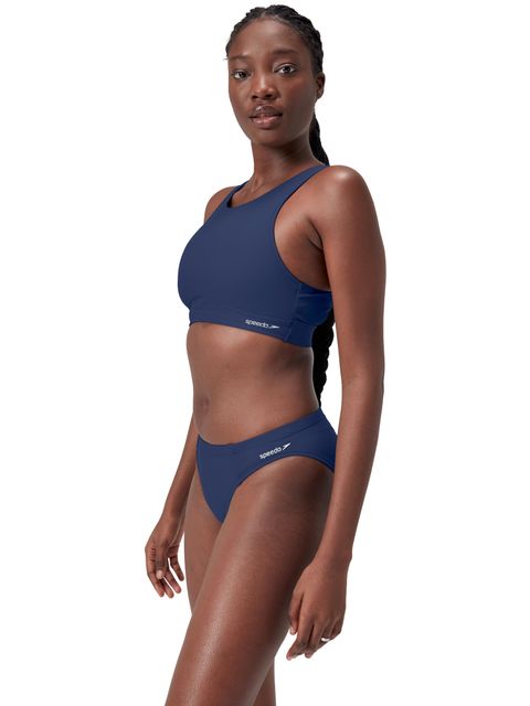 Speedo Solid Highneck Bikini Top with Mesh - Cerulean Blue