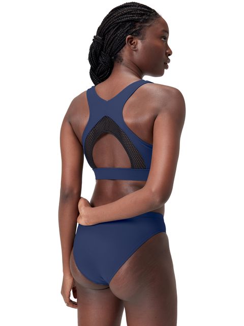 Speedo Solid Highneck Bikini Top with Mesh - Cerulean Blue